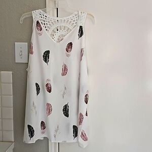NEW Silky White Tank Feather Print Crotchet Back 4XL Pink Gray
